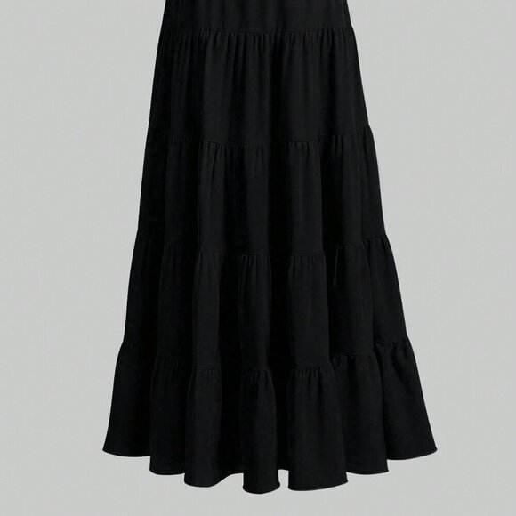 Black Casual Women's Solid Color A-Line Loose Skirt - Picture 4 of 7